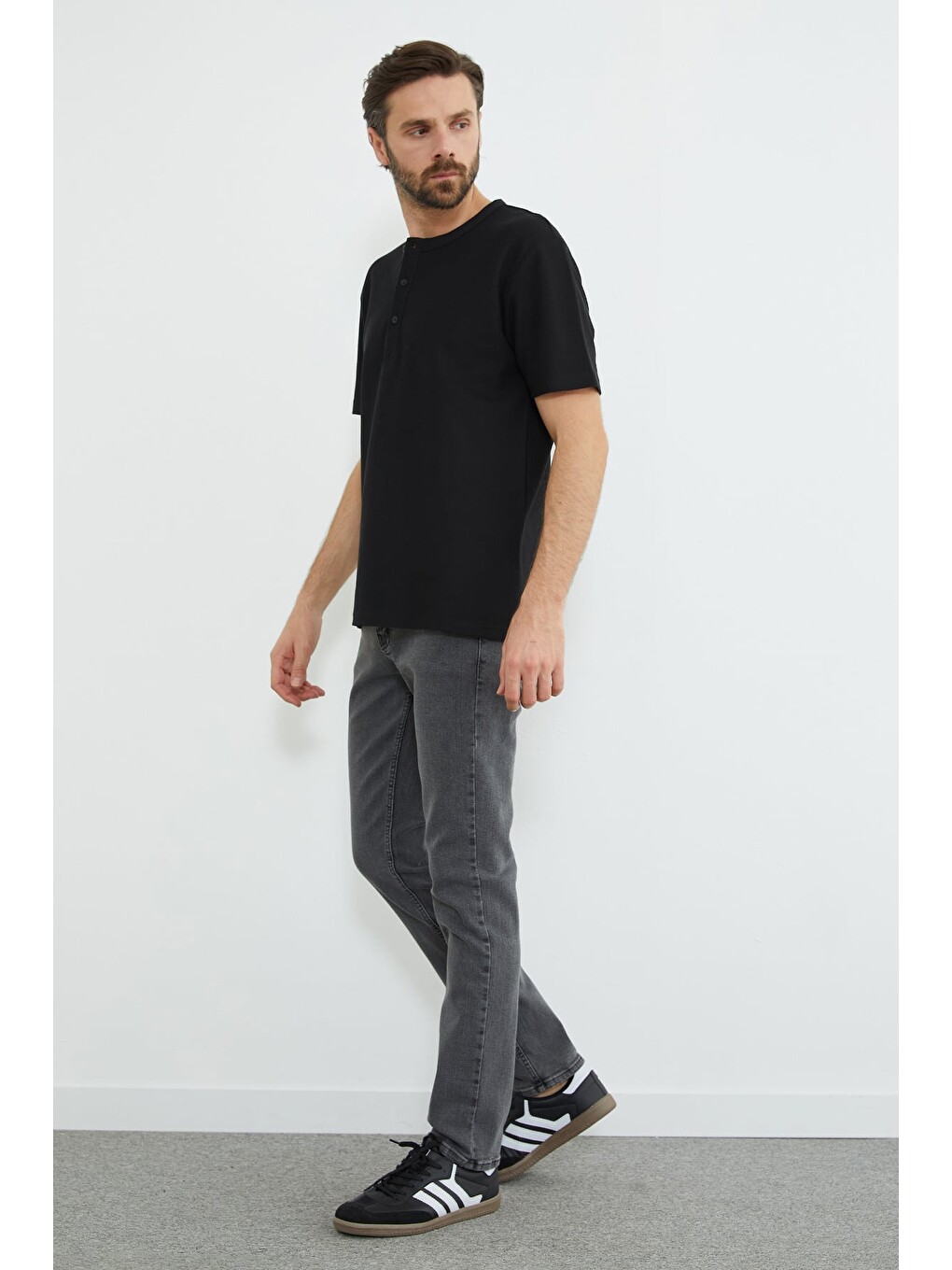 Gri Fermuarlı Straight Jean Pantolon-4