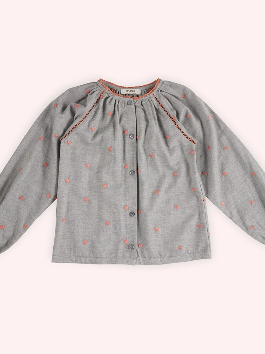 Gri Kız Çocuk Puantiye Desenli Gömlek