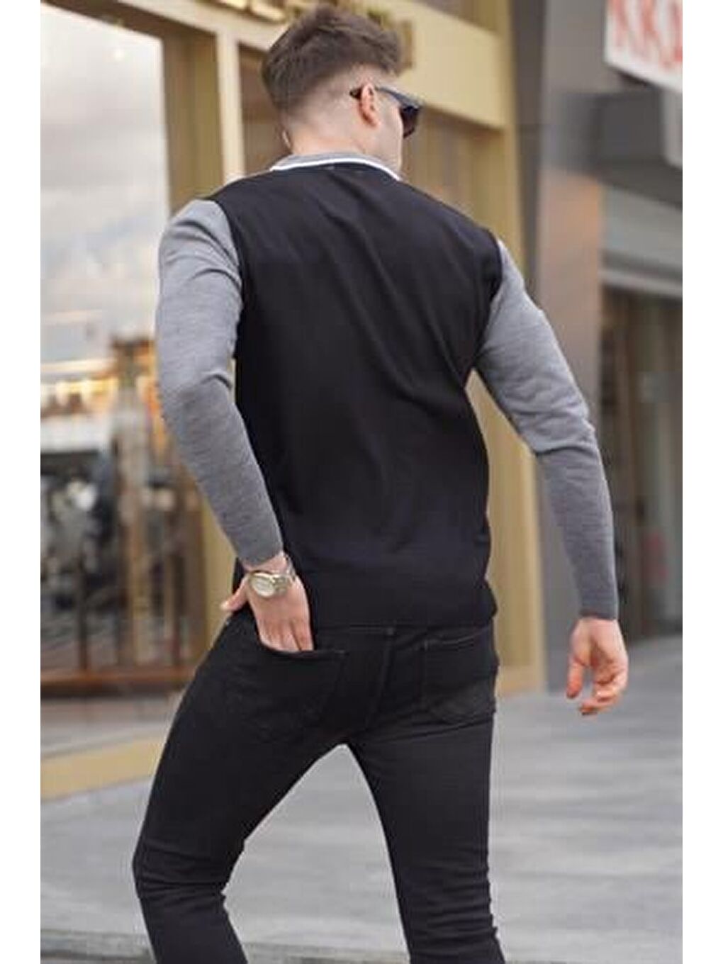 Siyah Fermuarlı Polo Yaka Triko Kazak 5787-1