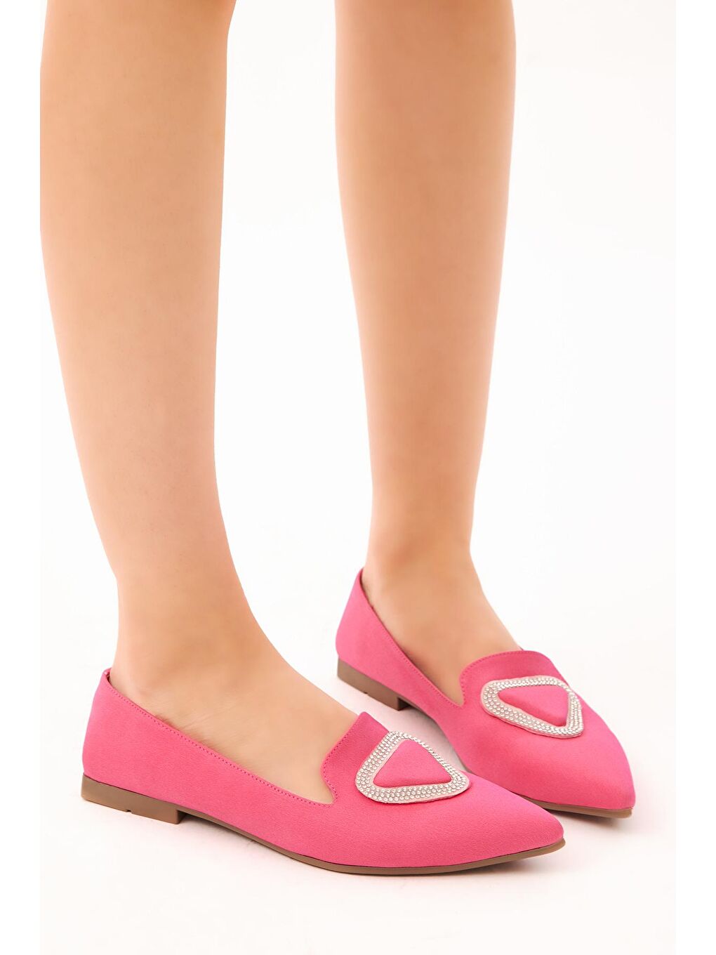 Kadın Fuşya Taş İşlemeli Üçgen Tokalı Sivri Burunlu Babet