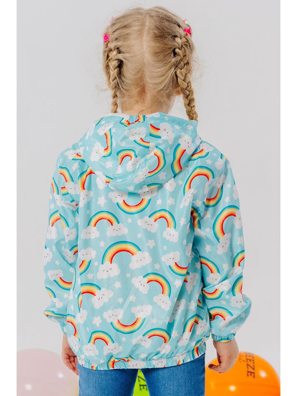 Kız Çocuk Yağmurluk Gökyüzü Temalı Bulutcuk Desenli Turkuaz (1 Yaş)-5