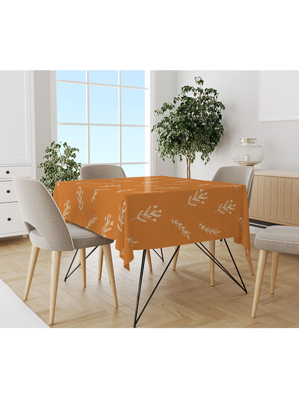 Karışık Turuncu Yaprak Desenli 140x200 Kadife Masa Örtüsü