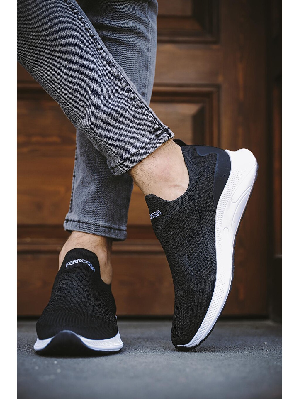 Siyah Ossa Slip On Nefes Alan Kalın Taban Erkek Sneaker-1