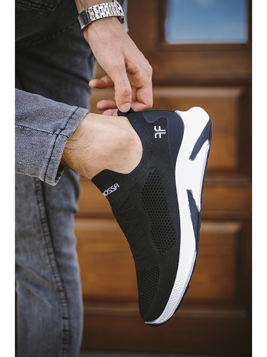 Siyah Ossa Slip On Nefes Alan Kalın Taban Erkek Sneaker-2