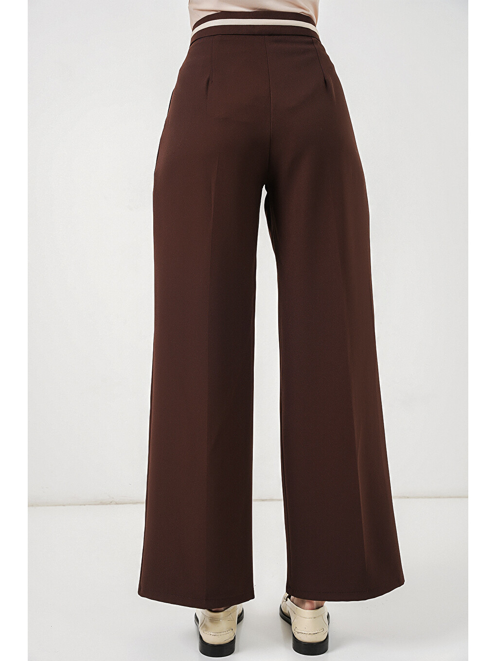 Kadın Geniş Paça Kumaş Pantolon 30088 - Kahverengi-6
