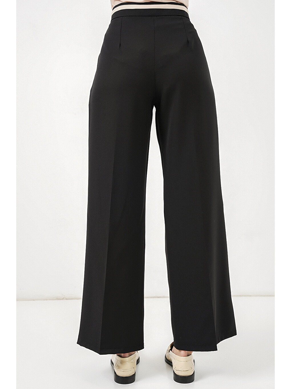 Kadın Geniş Paça Kumaş Pantolon 30088 - Siyah-6