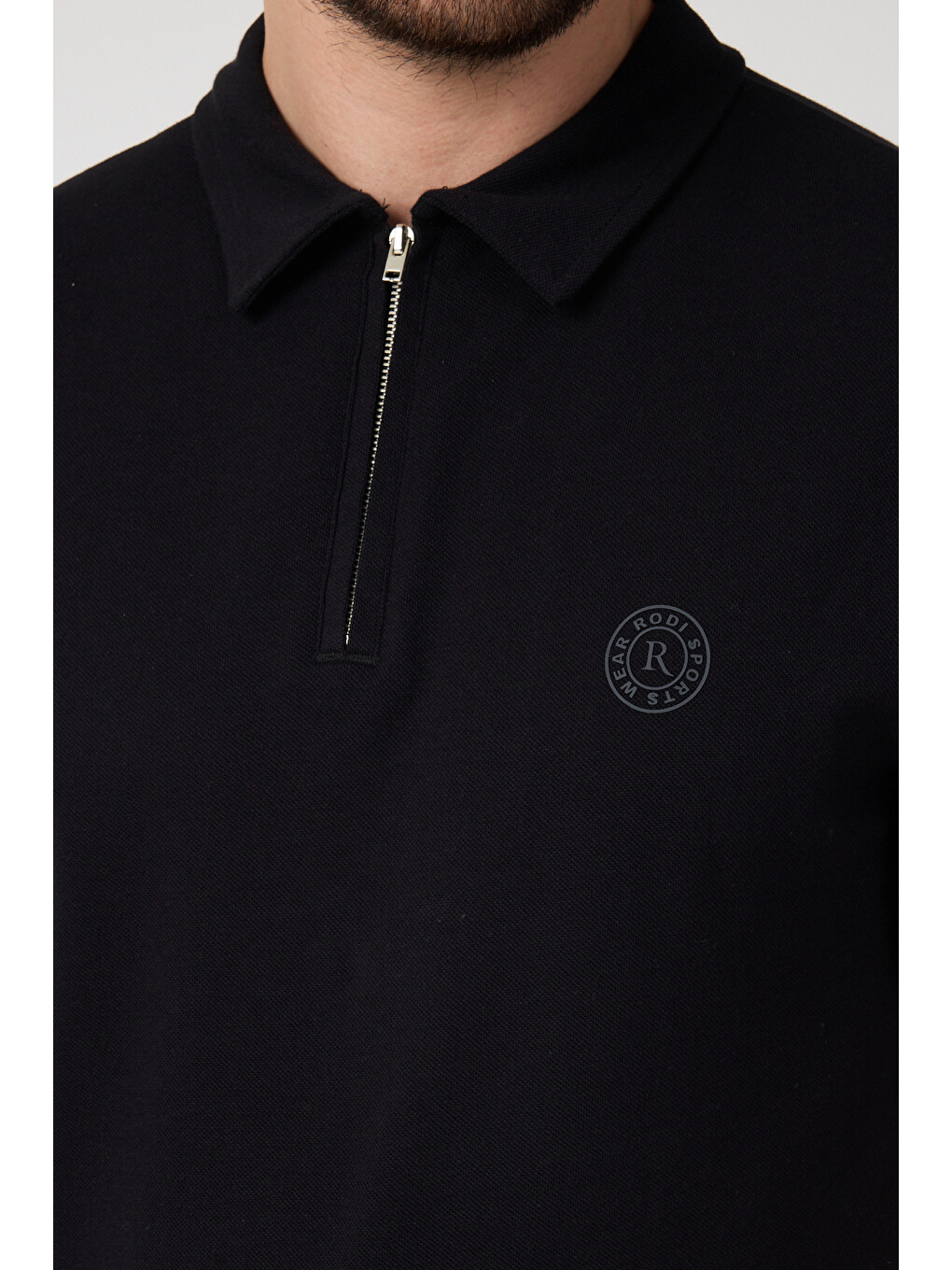 Siyah Erkek Önü Fermuarlı Polo Yaka Tişört 1981-4