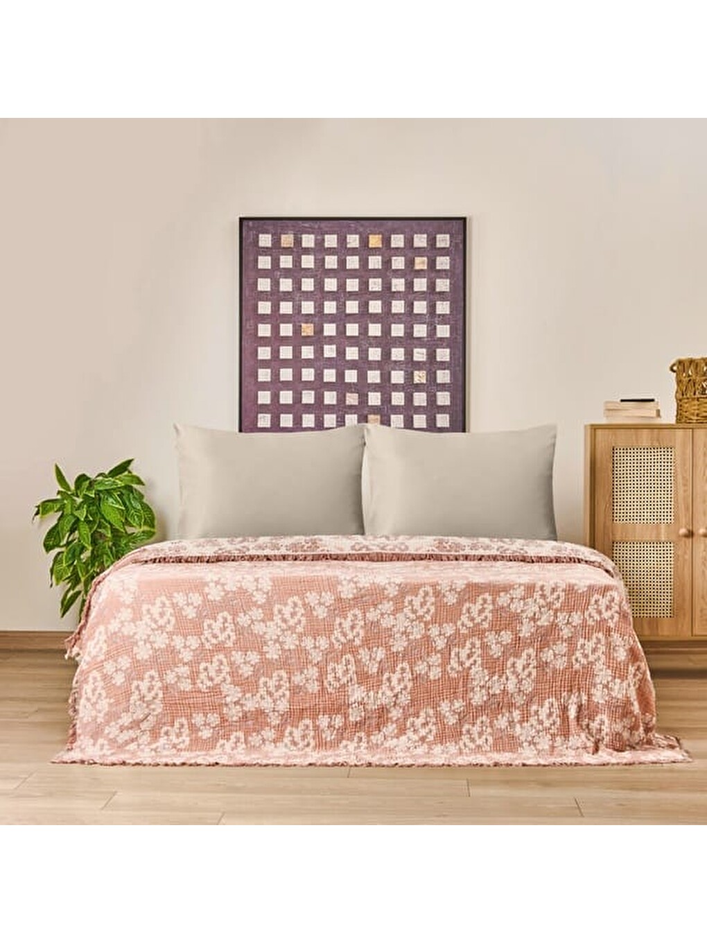 Kahverengi Soft Belloria Çift Kişilik Yatak Örtüsü - Kiremit - 220x255 Cm-1