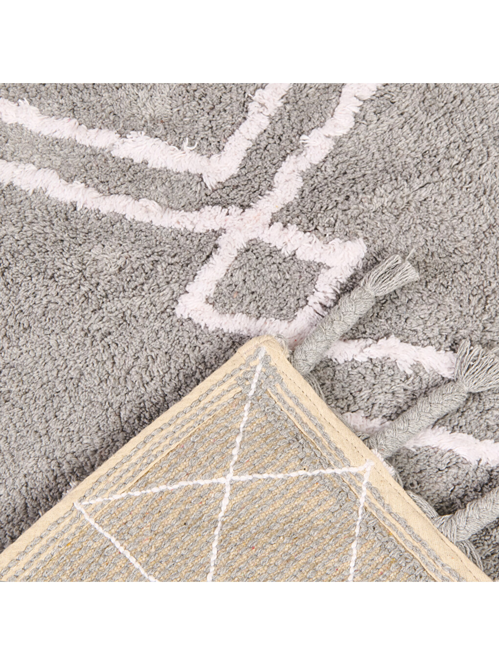 Gri Soft Tufting Nora Banyo Paspası - Ekru / Antrasit - 60x90 Cm-3