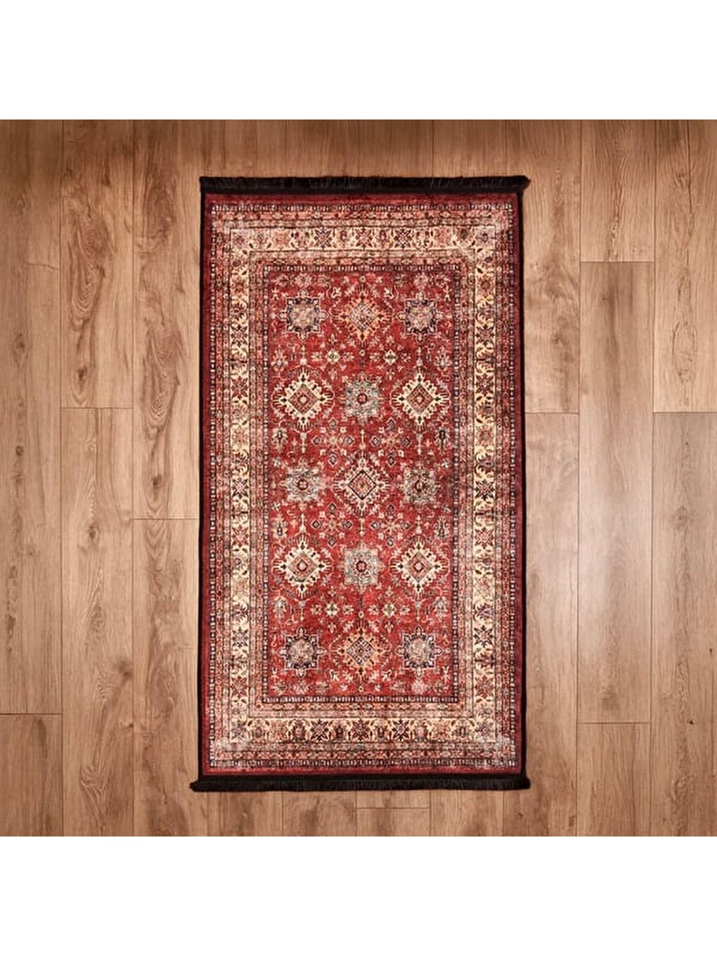 Soft Line Afgan Desenli Halı - Kırmızı - 80x150 cm-1