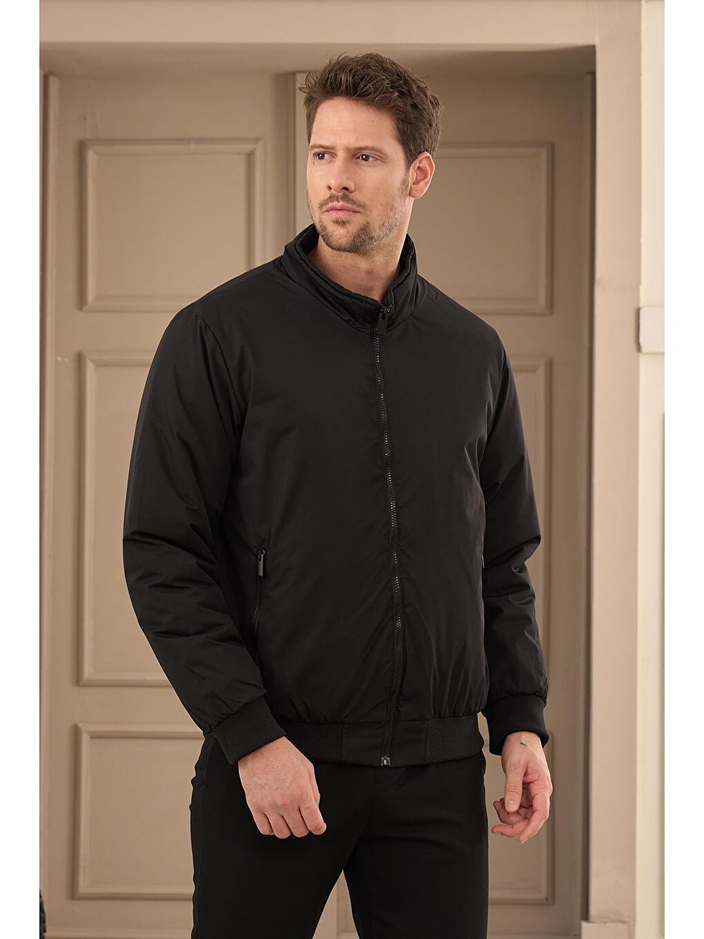 Erkek Su Geçirmez Şişme Mont Ceket Siyah-1