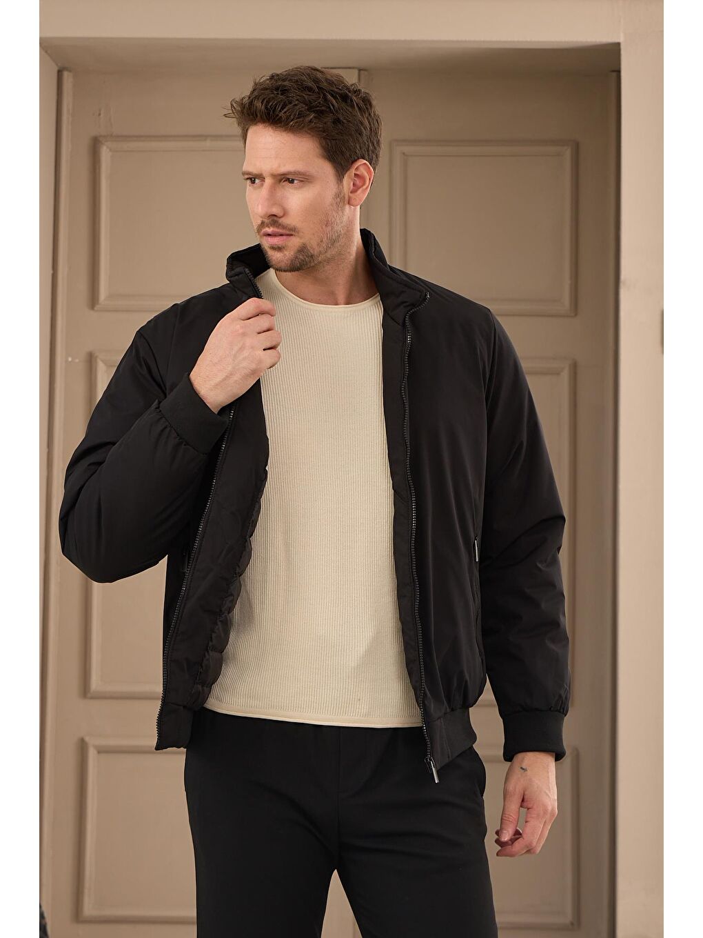 Erkek Su Geçirmez Şişme Mont Ceket Siyah-2