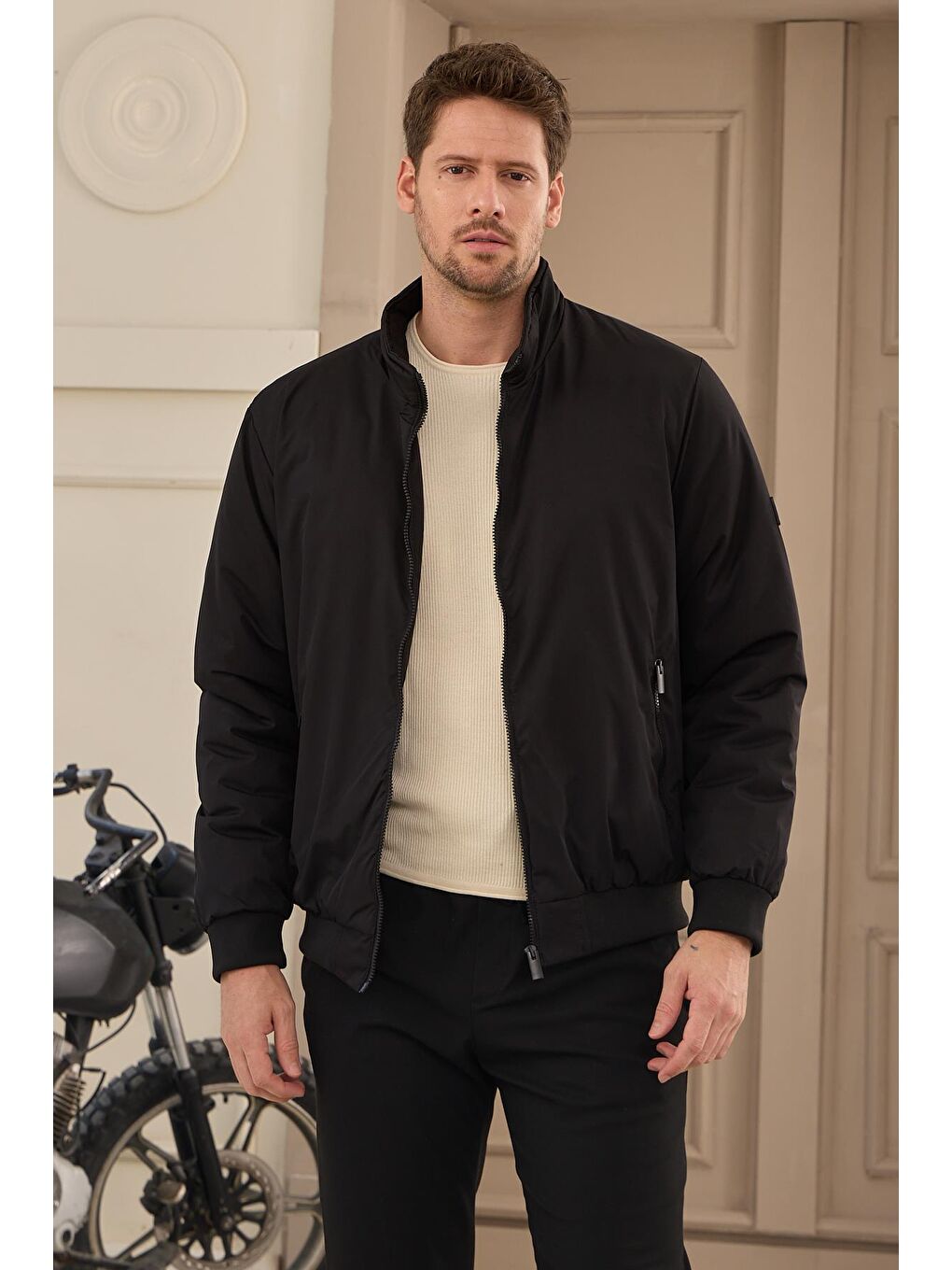 Erkek Su Geçirmez Şişme Mont Ceket Siyah-3