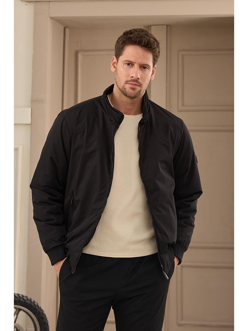 Erkek Su Geçirmez Şişme Mont Ceket Siyah-4