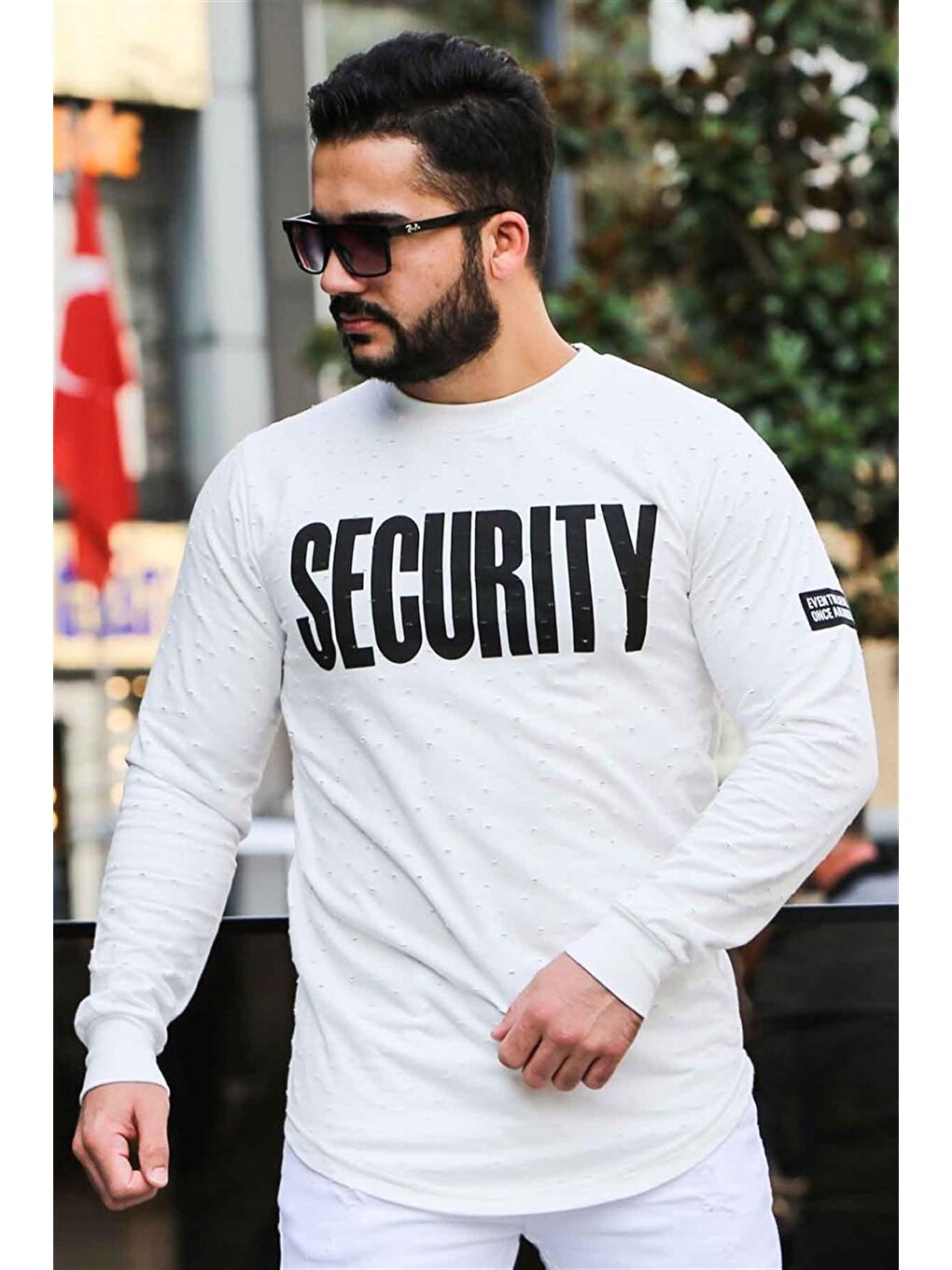 Madmext Beyaz Yırtık Detaylı Baskılı Sweatshirt 4126