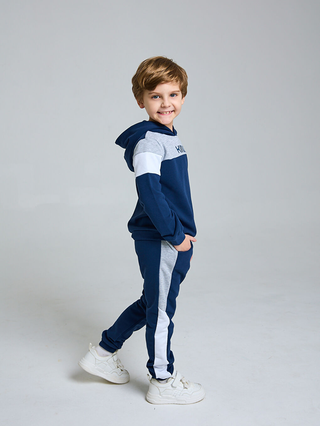 Lacivert Kapüşonlu Erkek Bebek Sweatshirt ve Eşofman Alt 2 li Takım-3