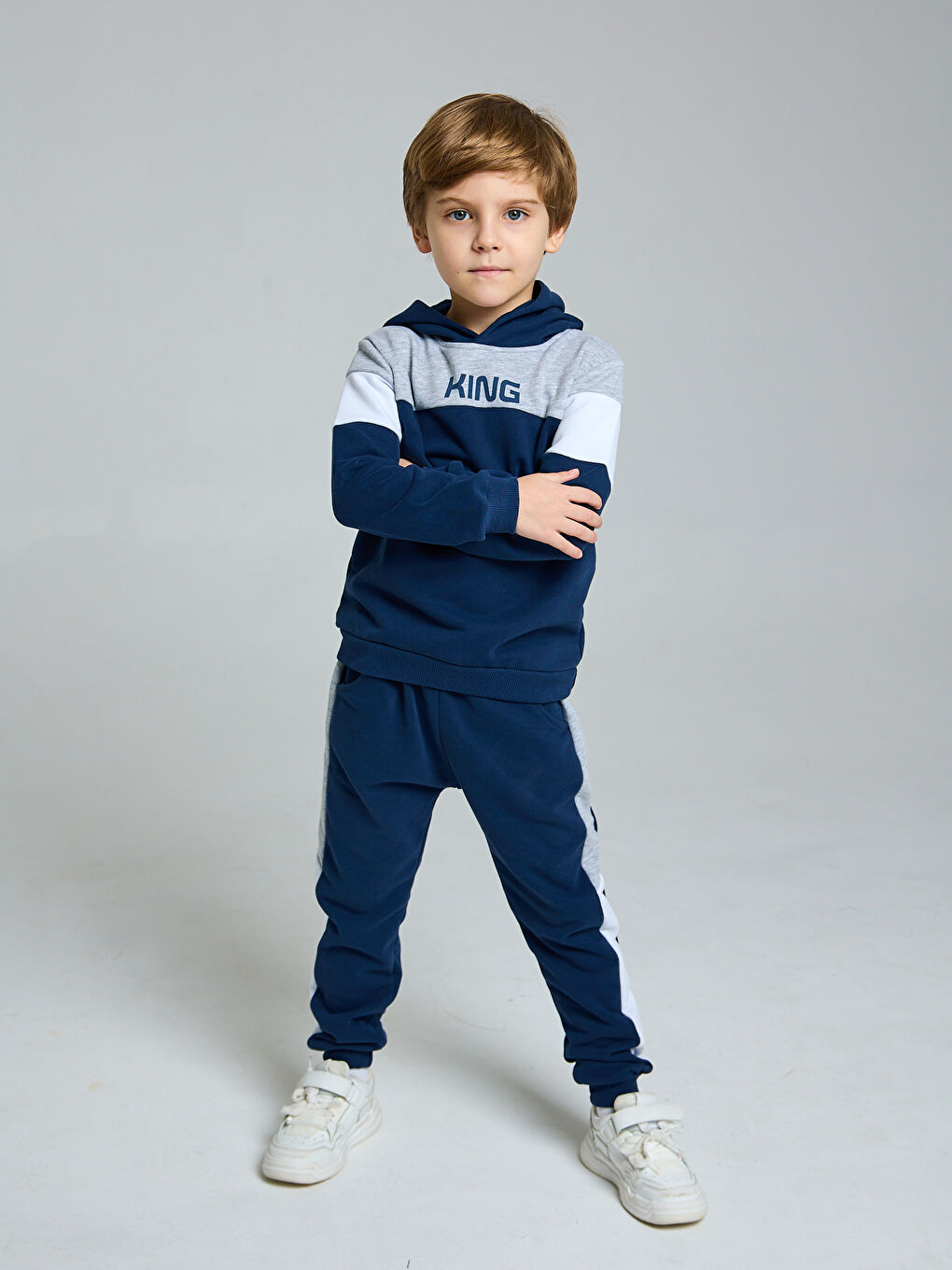 Lacivert Kapüşonlu Erkek Bebek Sweatshirt ve Eşofman Alt 2 li Takım-6