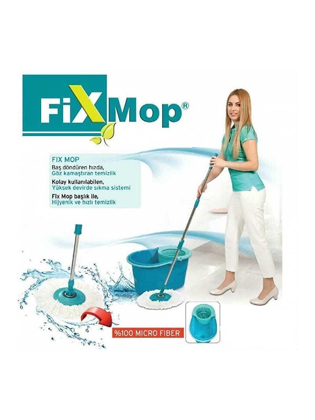 Mavi Fix Mop Set Pratik Temizlik Seti Sıkma Sistemli Döner Başlıklı-4