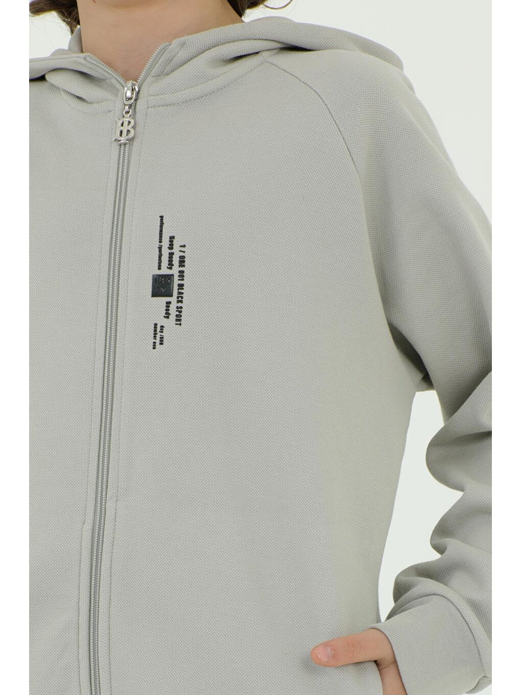 Gri Kapüşonlu Baskı Detaylı Pike Kumaştan Erkek Çocuk Eşofman Takımı-5