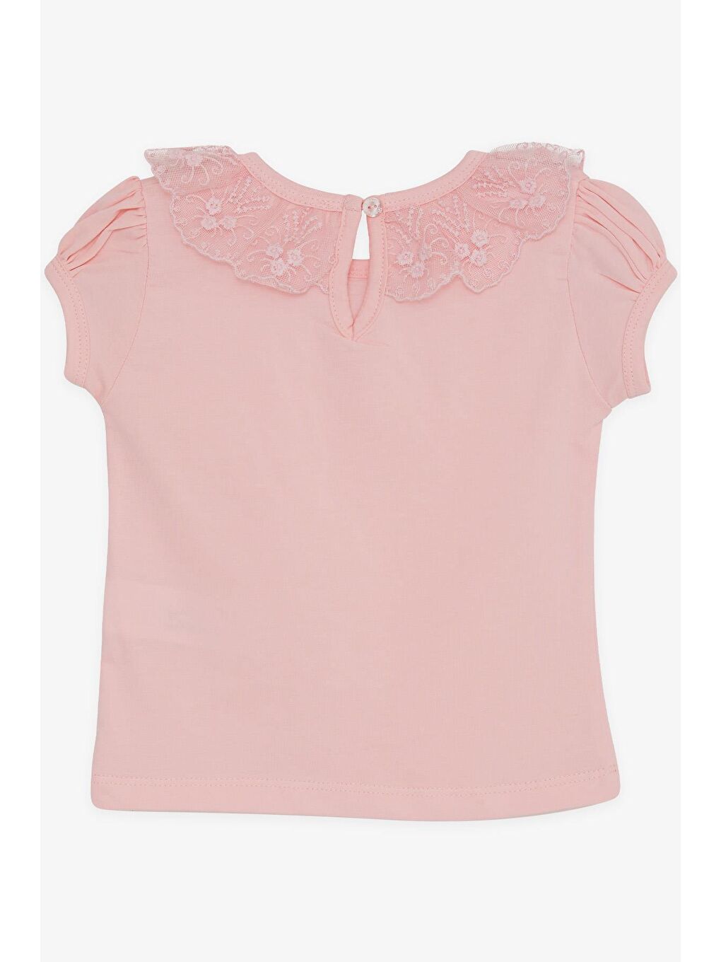 Kız Çocuk Tişört Yakası Güpürlü Nakışlı Pembe (1-4 Yaş)-1