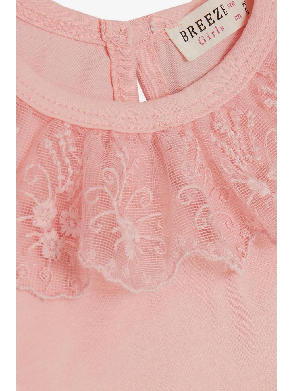 Kız Çocuk Tişört Yakası Güpürlü Nakışlı Pembe (1-4 Yaş)-2