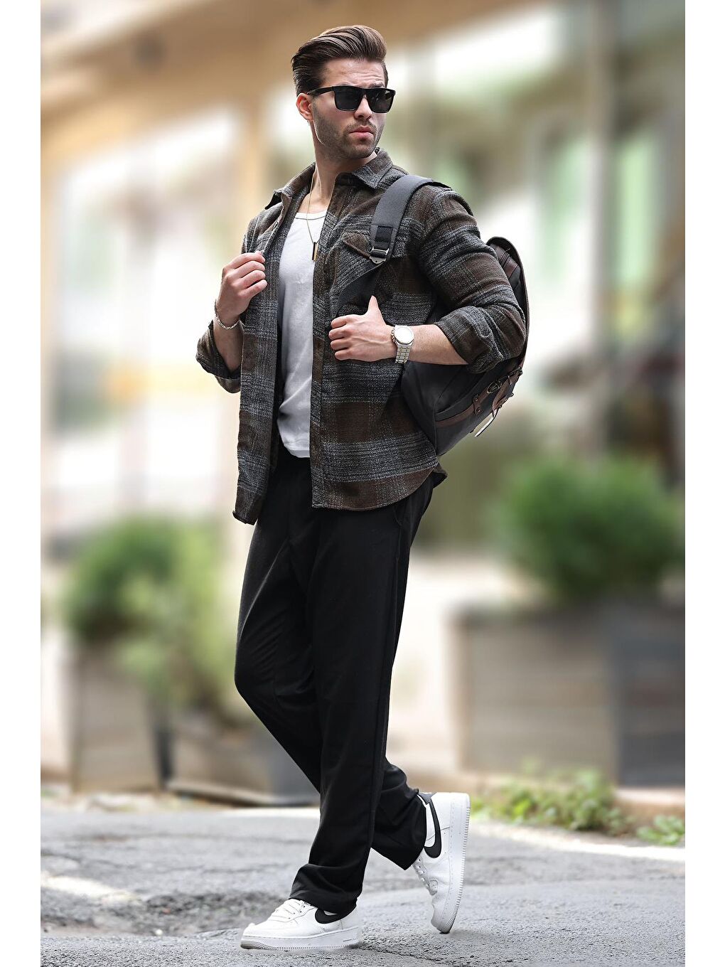 Haki Desenli Göğüs Cepli Erkek Polar Gömlek 6754-2