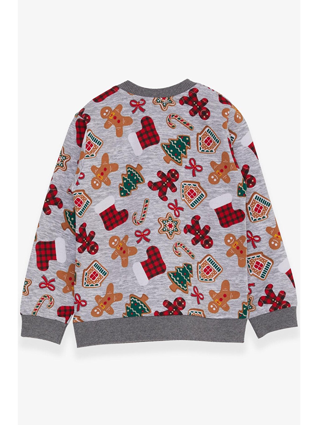 Bej Erkek Çocuk Sweatshirt Kurabiye Desenli Gri Melanj (1.5 Yaş)-1