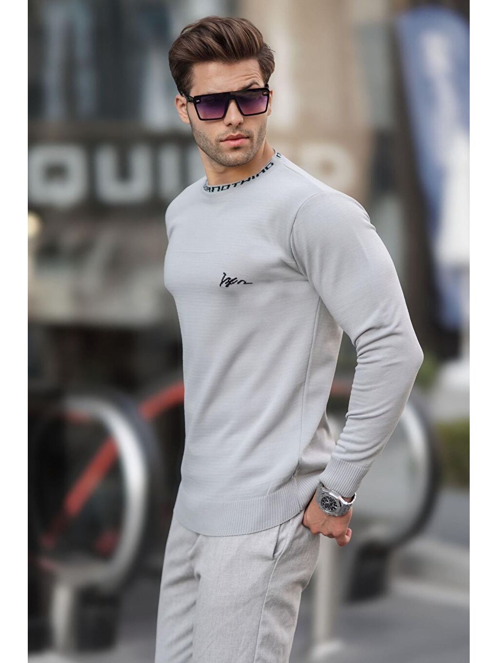 Gri Bisiklet Yaka Erkek Triko Kazak 6847