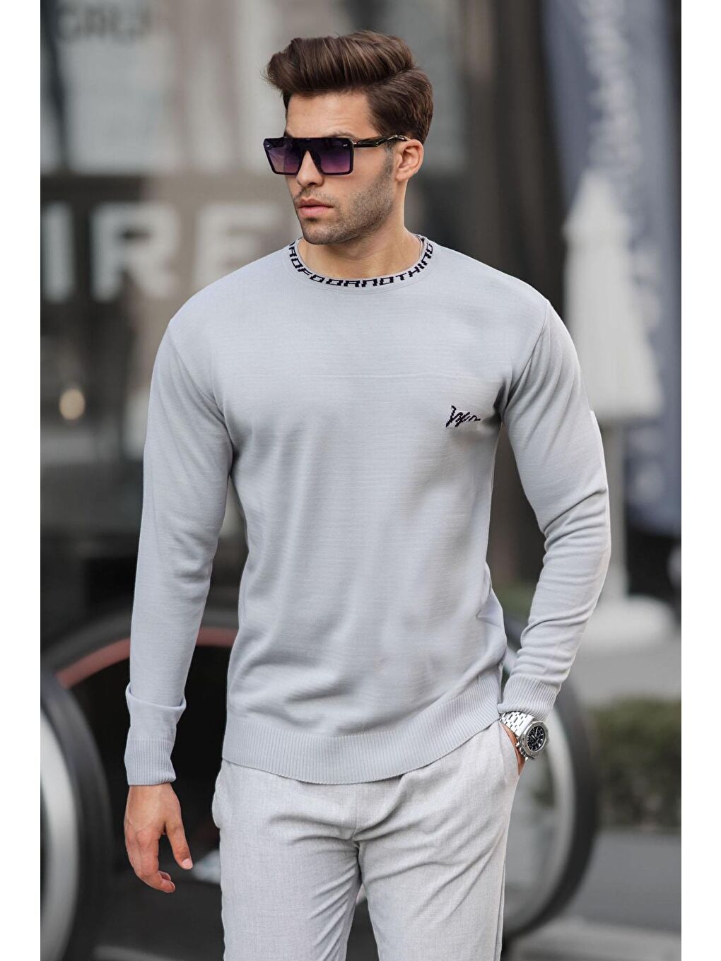 Gri Bisiklet Yaka Erkek Triko Kazak 6847-1