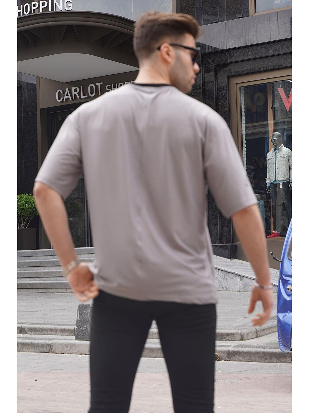 Boyalı Gri Baskılı Oversize Erkek Tişört 6130-1