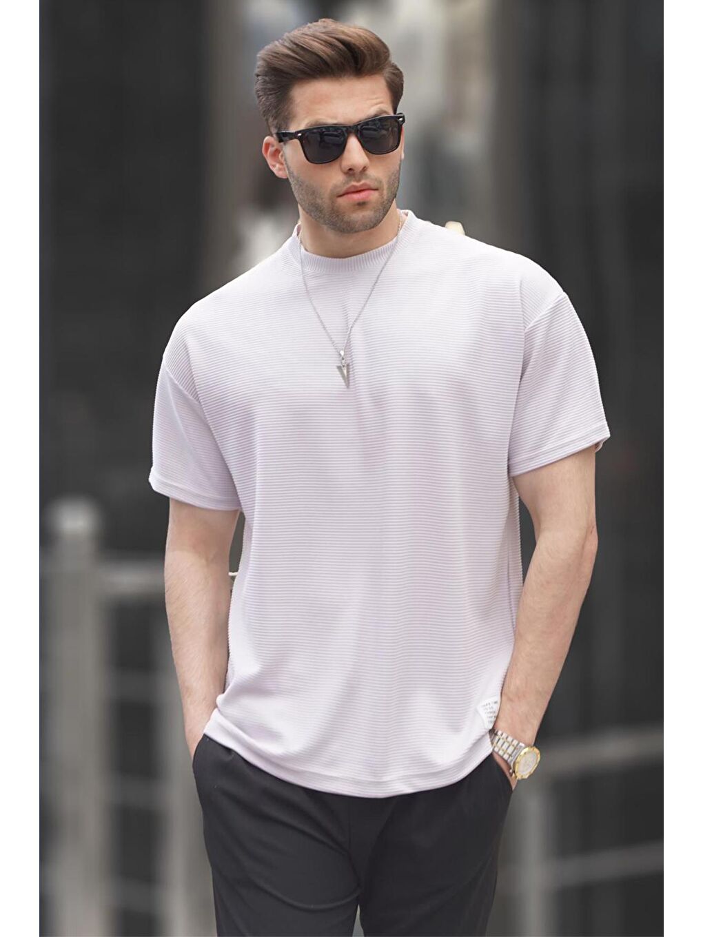 Madmext Boyalı Gri Oversize Basic Erkek Tişört 6127