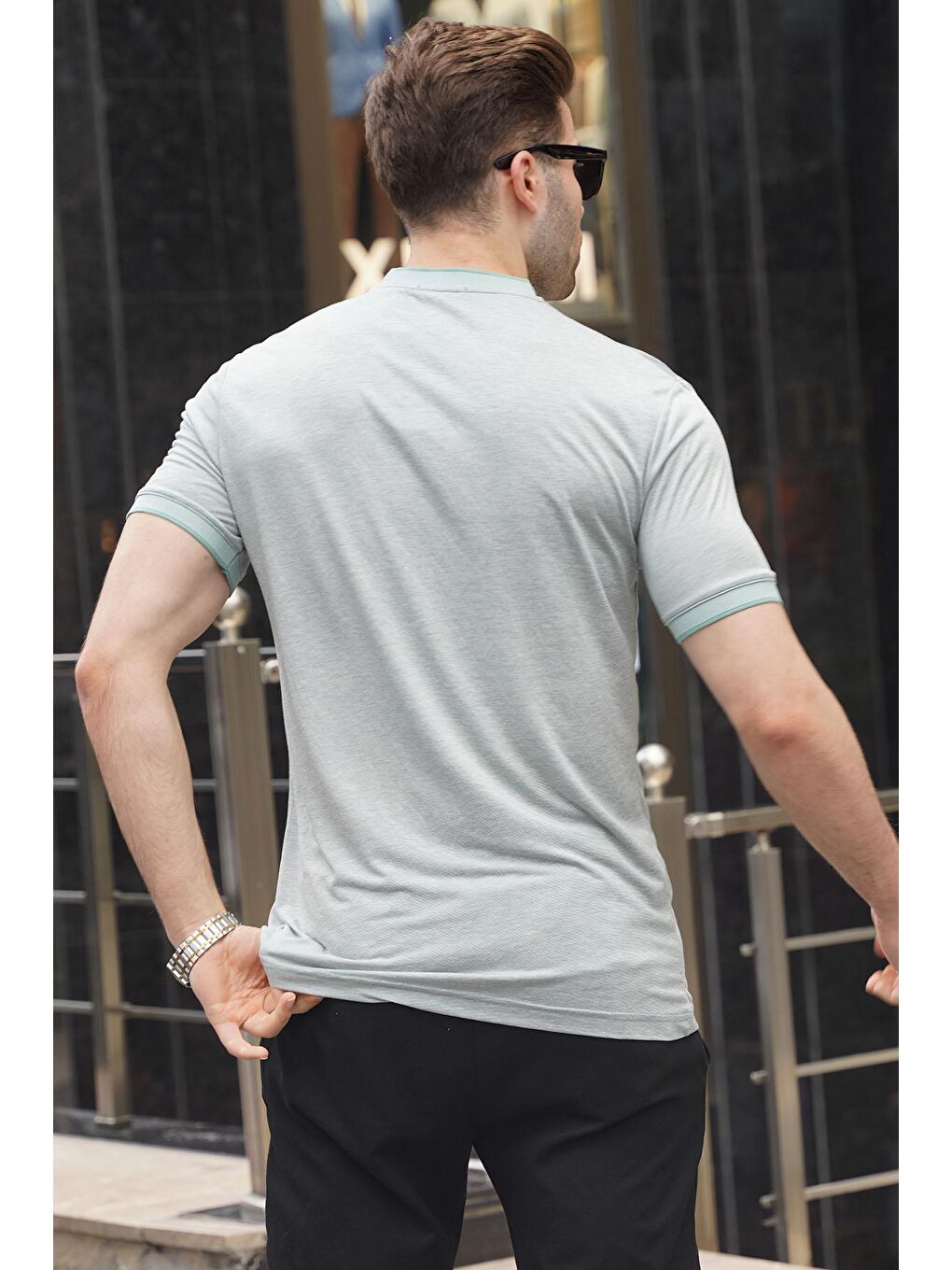 Mint Yeşili Hakim Yaka Erkek Tişört 6107-1