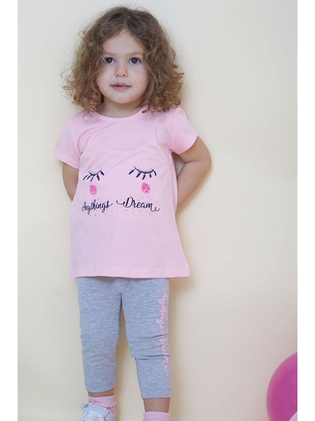 Kız Çocuk Kapri Taytlı Takım Rüya Temalı Pembe (1-4 Yaş)-6