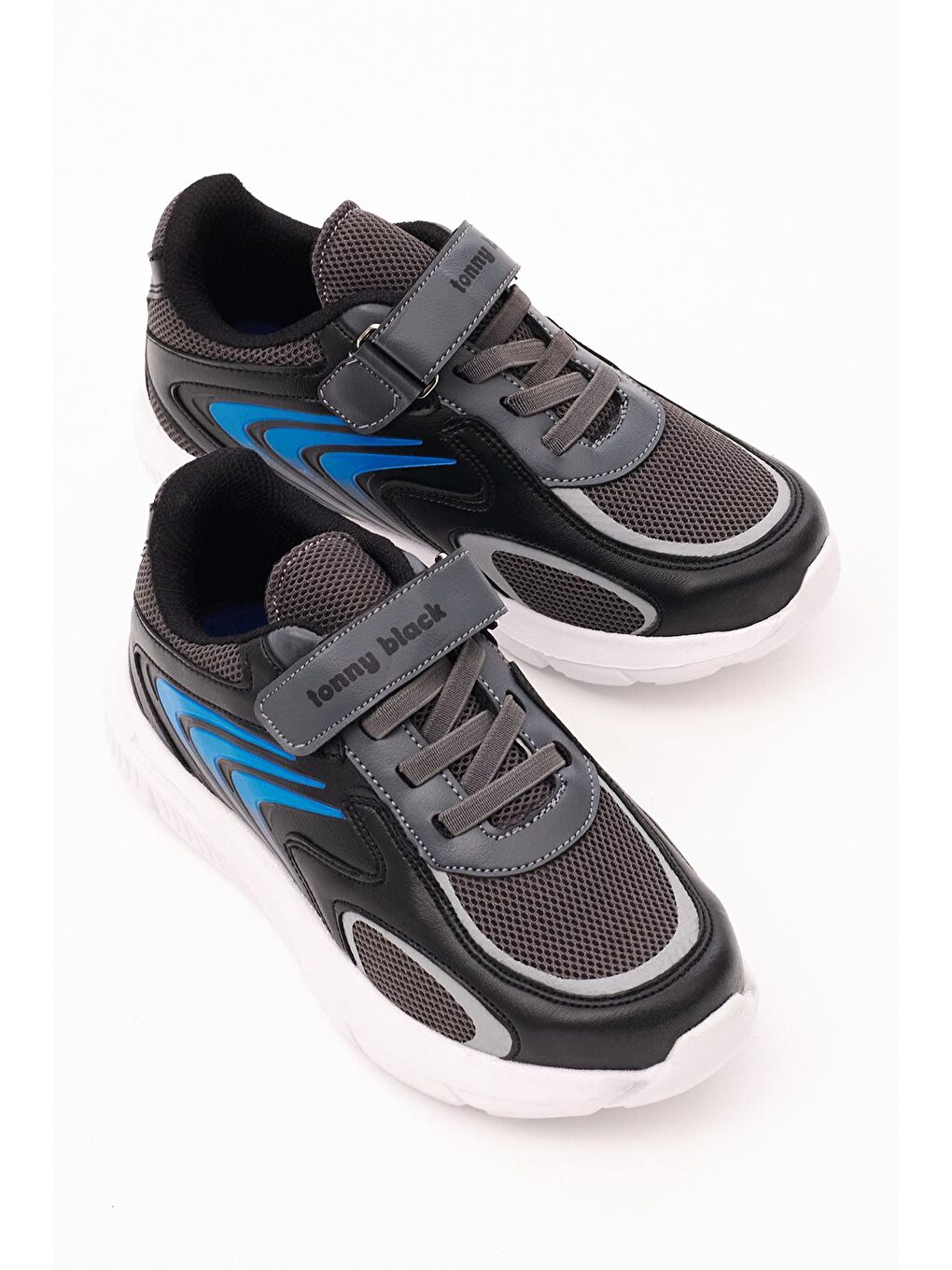 Çocuk Unisex Siyah Sax Rahat Kalıp Fileli Lastik Bağcıklı Cırtlı Spor Ayakkabı-1