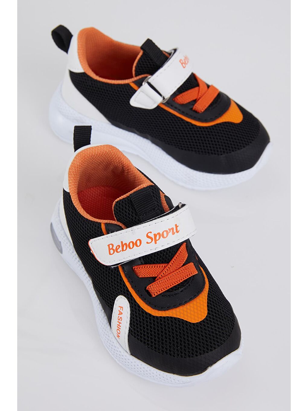 Çocuk Unisex Siyah Turuncu Nefes Alabilen Kumaş Cırtlı Spor Ayakkabı