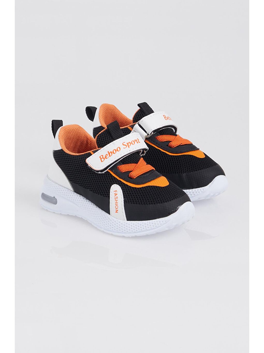 Çocuk Unisex Siyah Turuncu Nefes Alabilen Kumaş Cırtlı Spor Ayakkabı-1