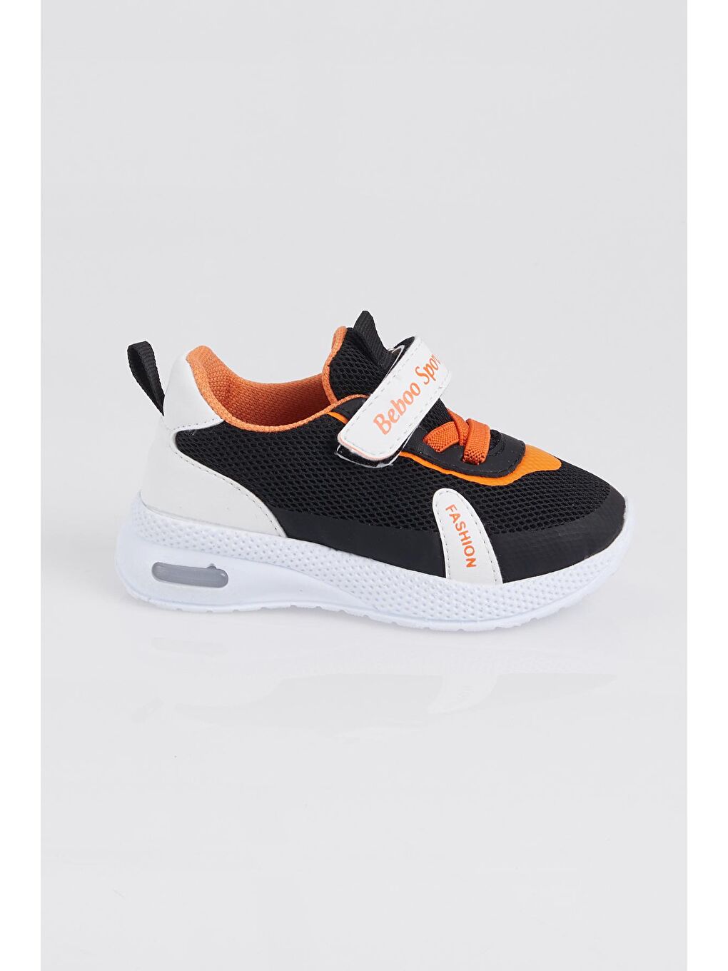 Çocuk Unisex Siyah Turuncu Nefes Alabilen Kumaş Cırtlı Spor Ayakkabı-2