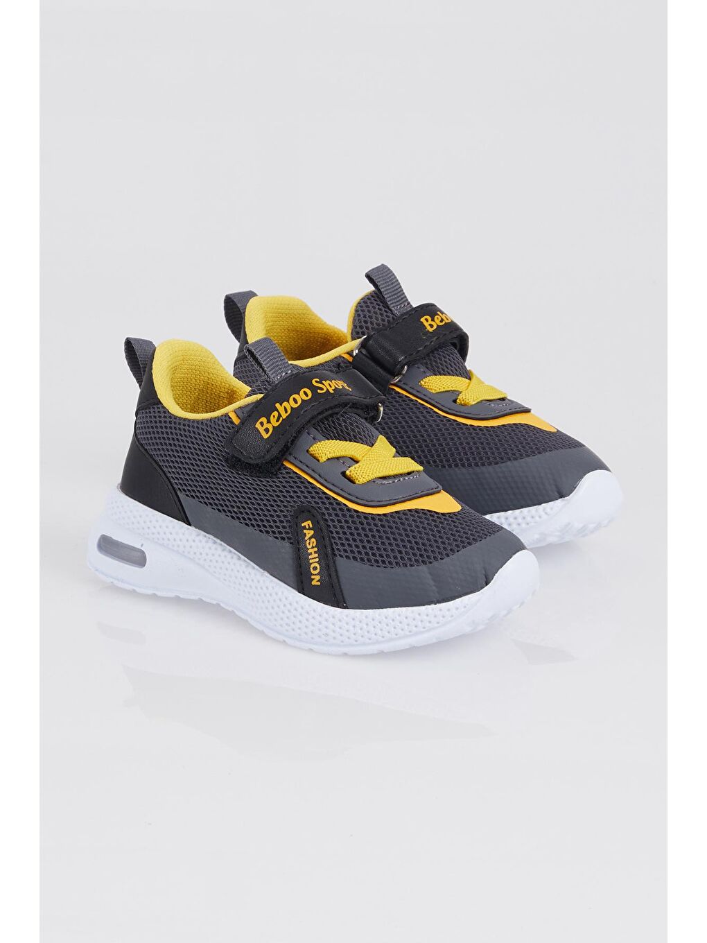 Gri Çocuk Unisex Füme Sarı Nefes Alabilen Kumaş Cırtlı Spor Ayakkabı-1