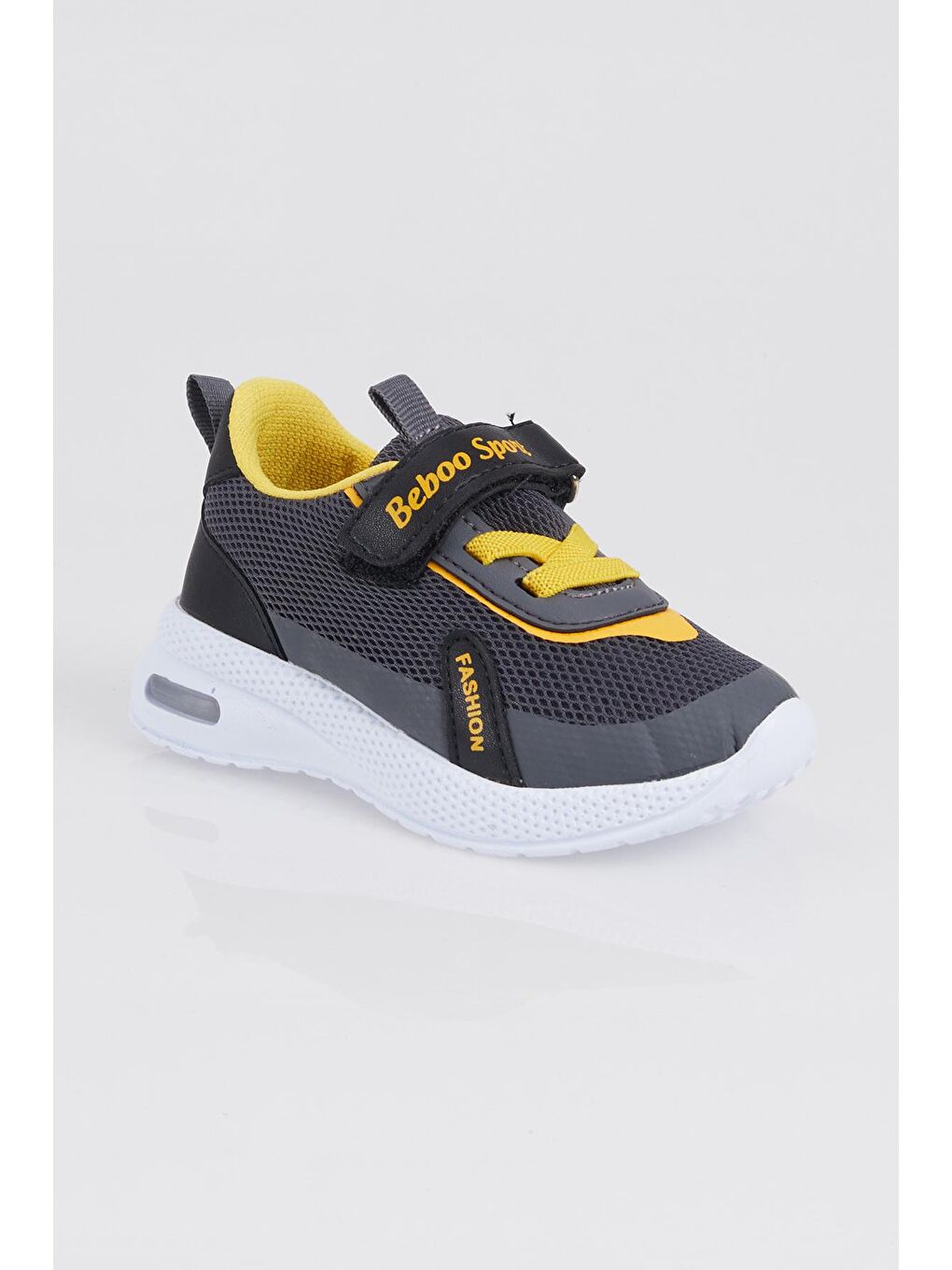 Gri Çocuk Unisex Füme Sarı Nefes Alabilen Kumaş Cırtlı Spor Ayakkabı-3