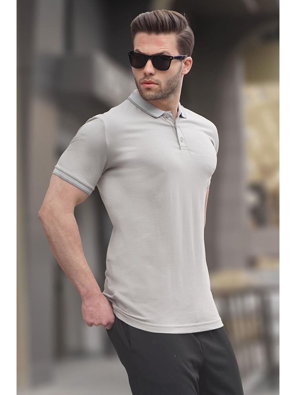 Boyalı Gri Regular Fit Erkek Polo Yaka Tişört 6105