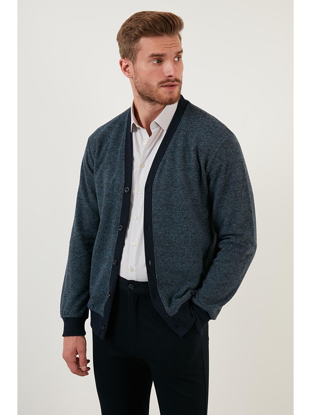 İndigo Pamuklu Regular Fit Düğmeli V Yaka Hırka 456205-2