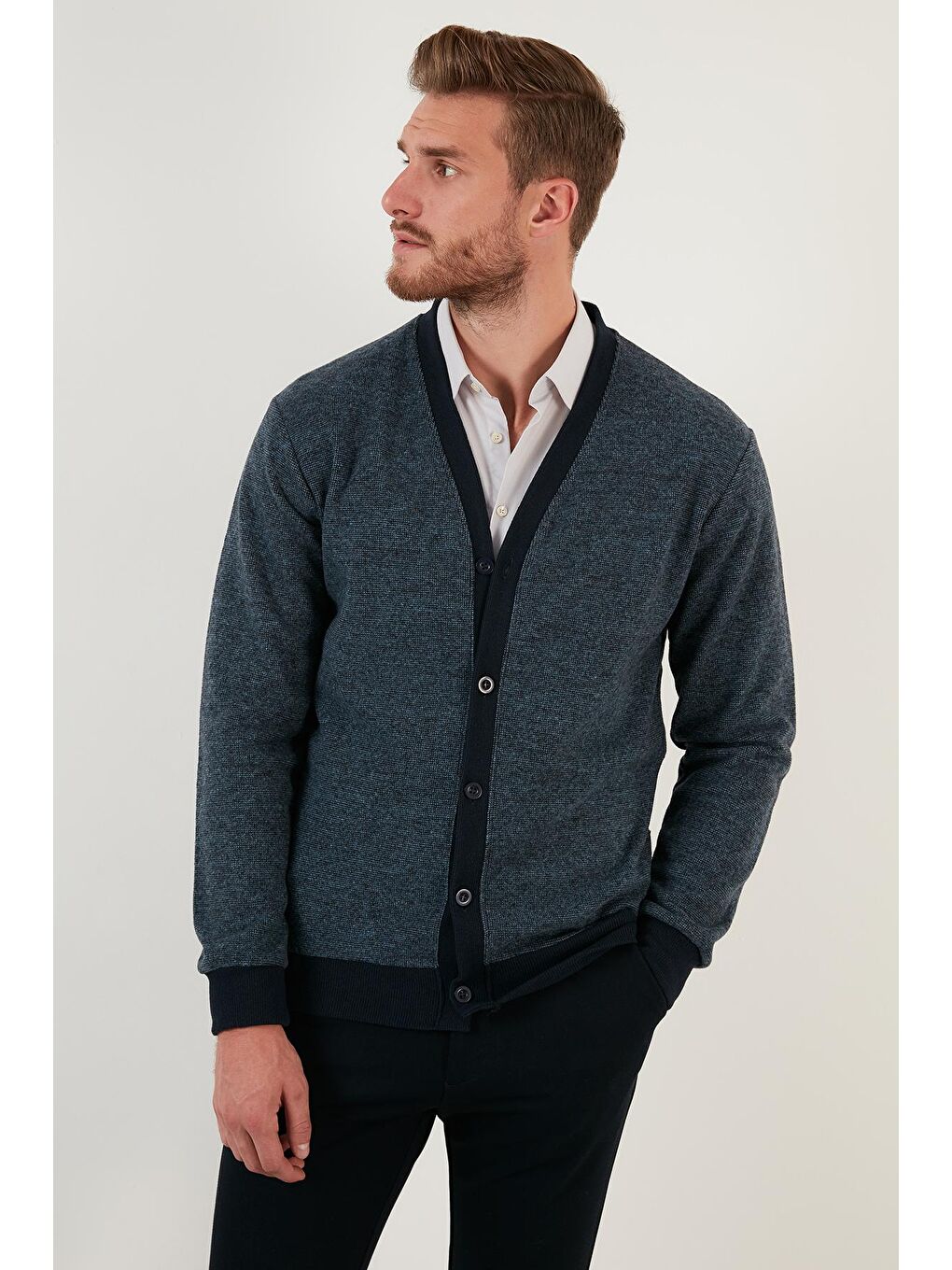 İndigo Pamuklu Regular Fit Düğmeli V Yaka Hırka 456205-3