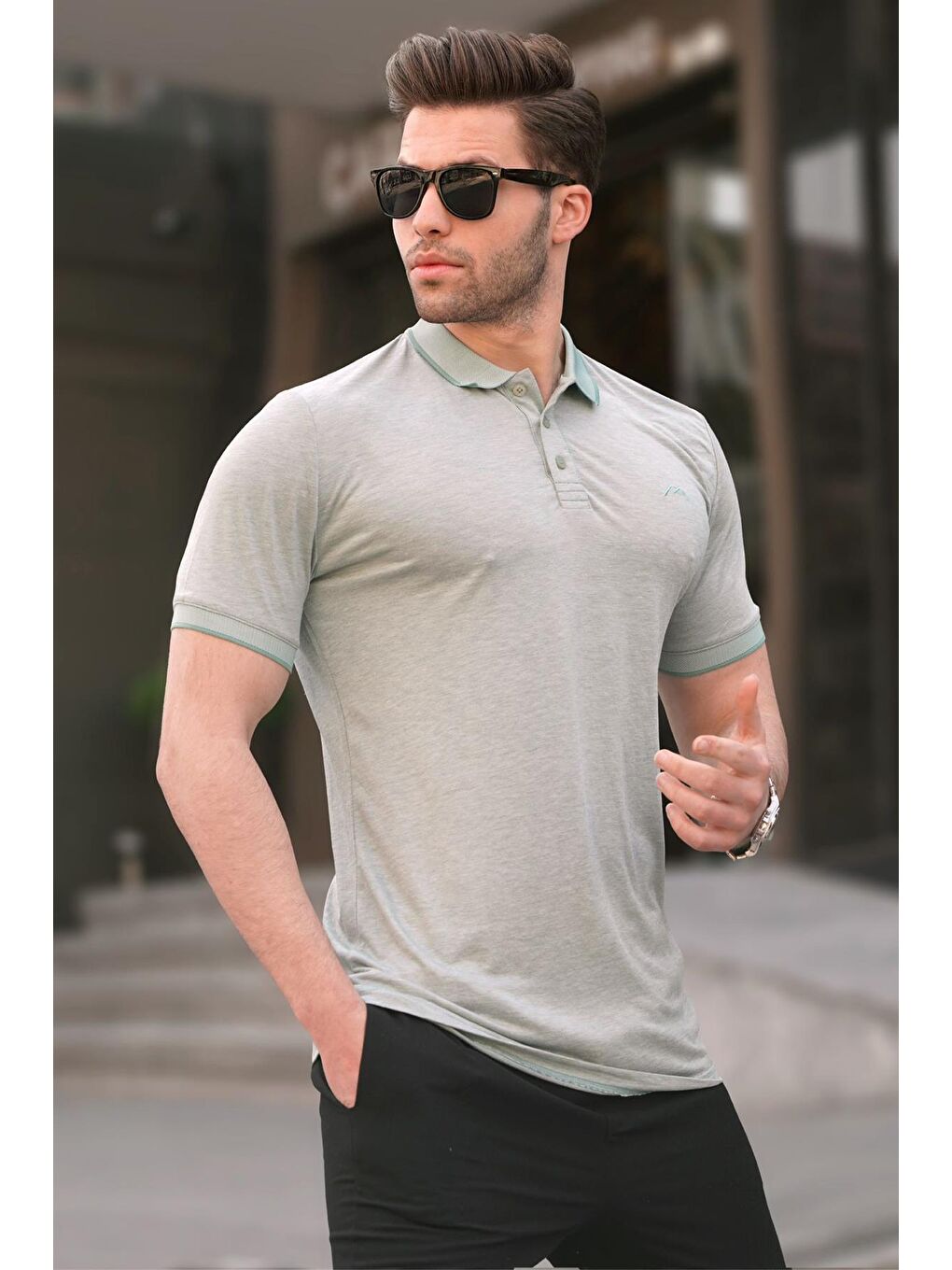 Mint Yeşili Nakışlı Regular Fit Erkek Polo Yaka Tişört 6108