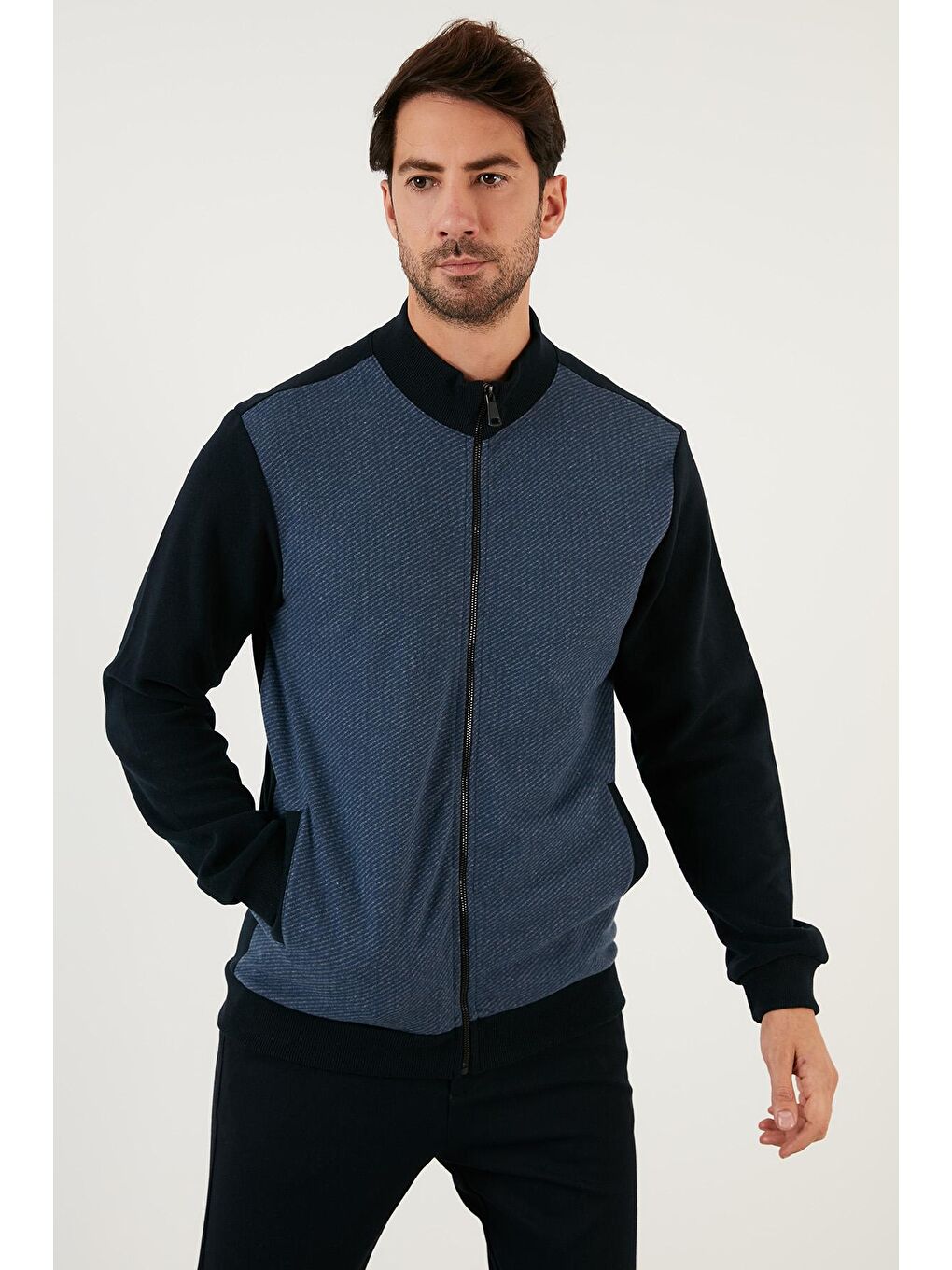 İndigo Pamuklu Regular Fit Fermuarlı Dik Yaka Hırka 59052112