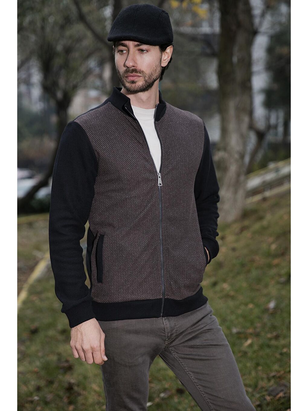 Kahverengi Pamuklu Regular Fit Fermuarlı Dik Yaka Hırka 59052112