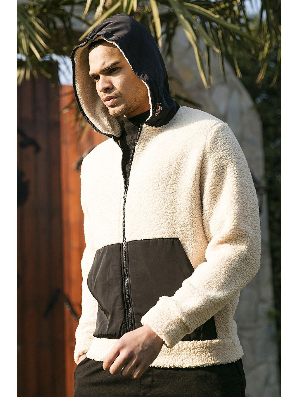 Ekru Regular Fit  Kapüşonlu Polar Fermuarlı Sweatshirt 5909005-1