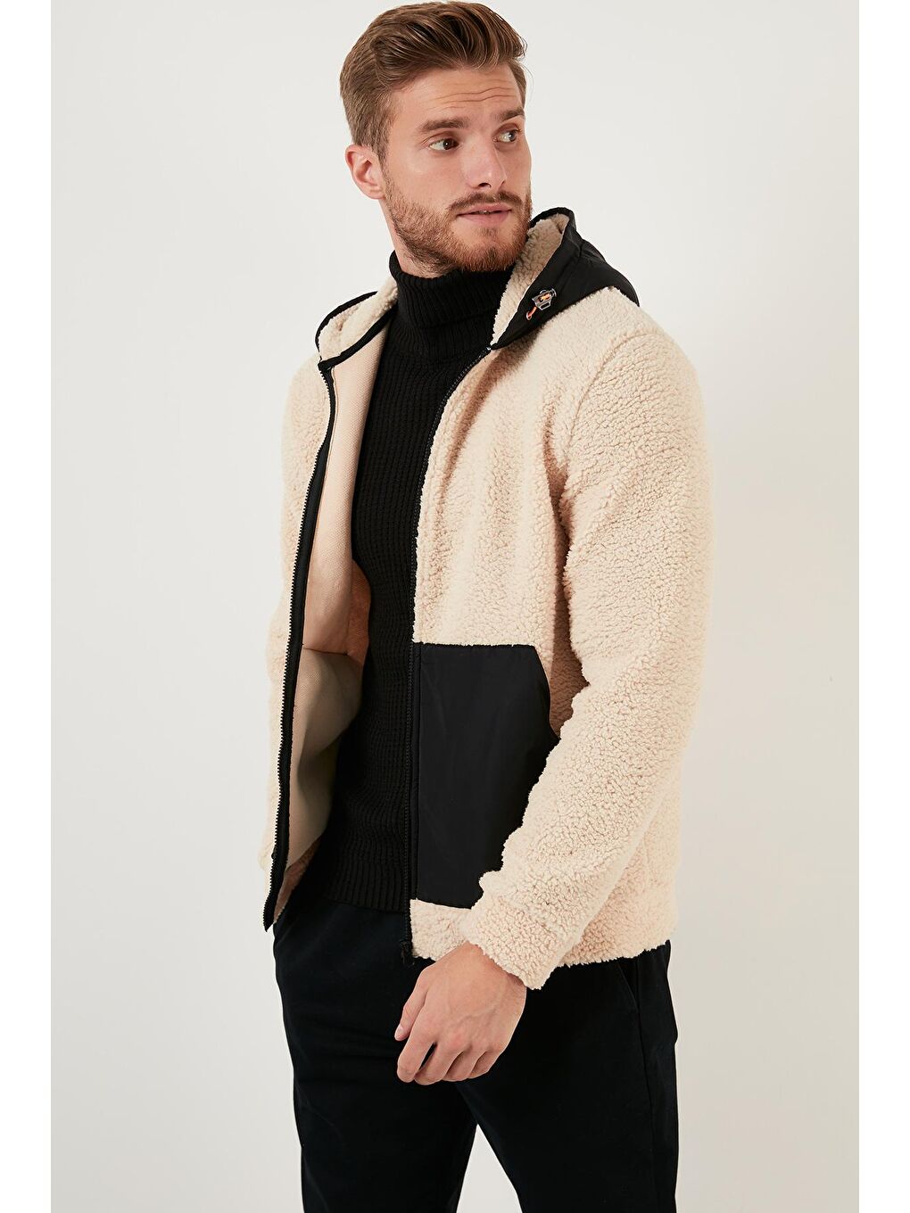 Ekru Regular Fit  Kapüşonlu Polar Fermuarlı Sweatshirt 5909005-2