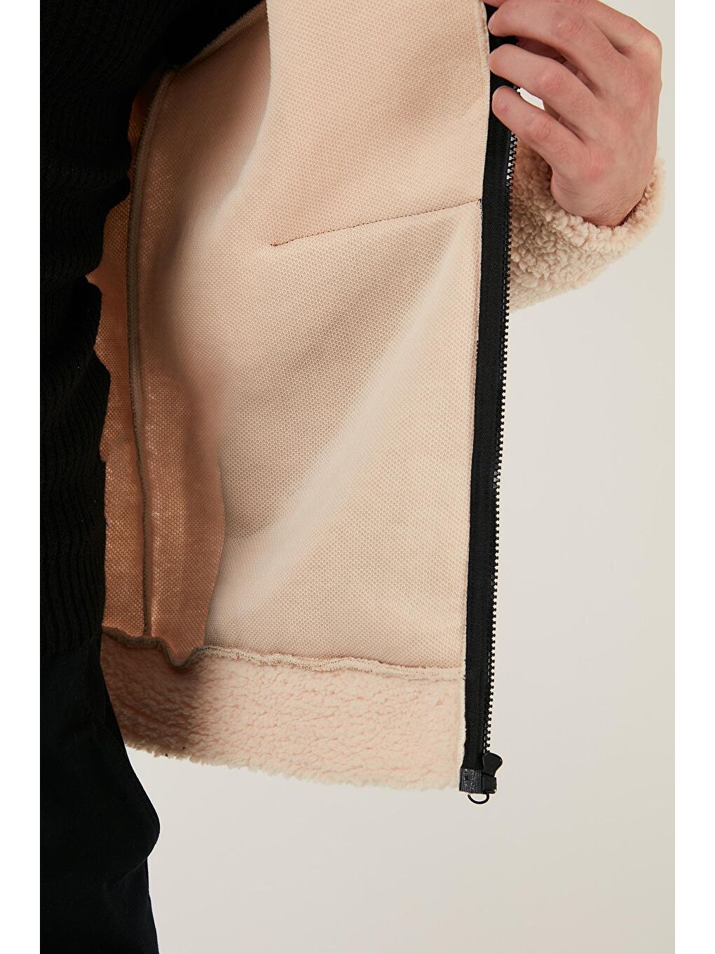 Ekru Regular Fit  Kapüşonlu Polar Fermuarlı Sweatshirt 5909005-4