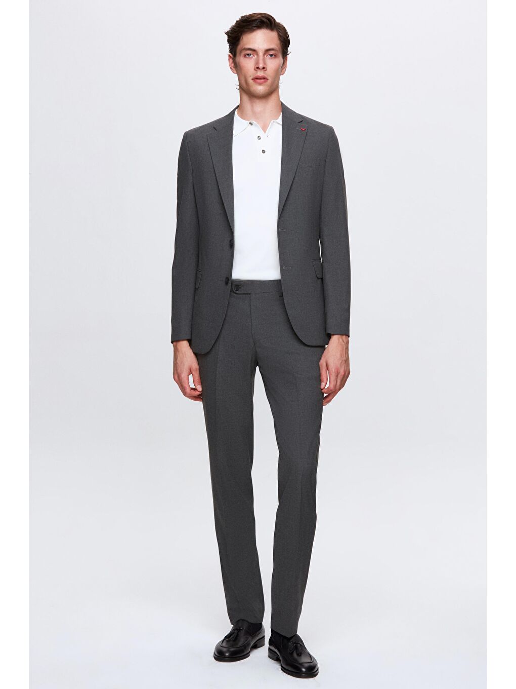 Slim Fit Gri Düz Elastanlı Esnek Mono Yaka Çift Yırtmaçlı Astarlı Takim Elbise-1