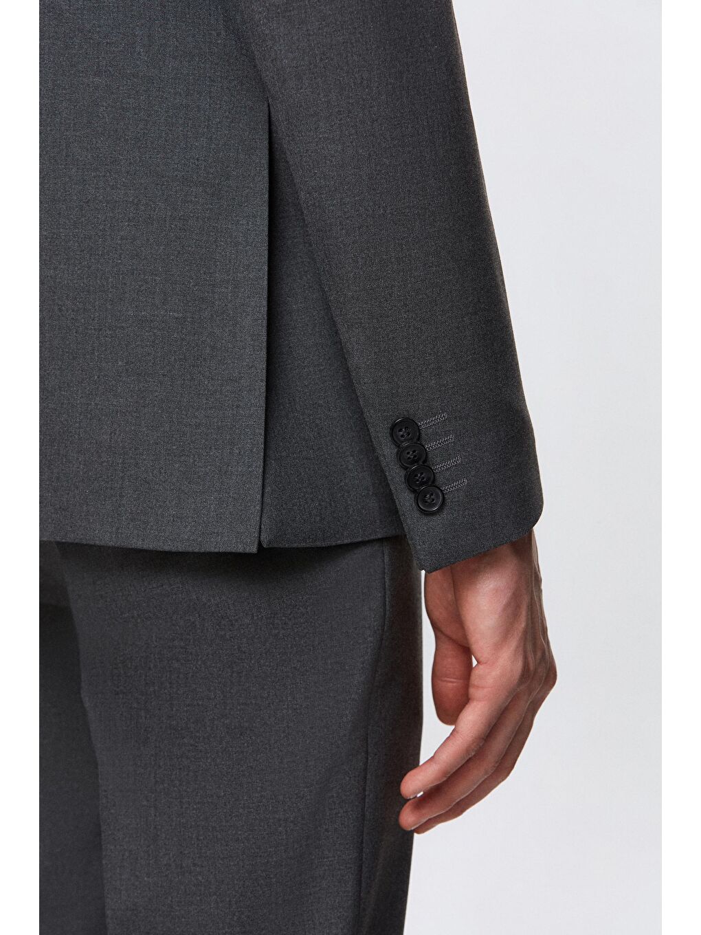 Slim Fit Gri Düz Elastanlı Esnek Mono Yaka Çift Yırtmaçlı Astarlı Takim Elbise-6